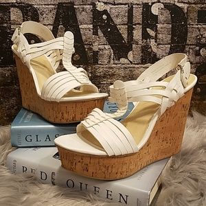 Bakers Marcella White Platform Cork Wedge